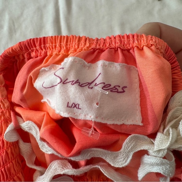 Sundress The Brand Large / XL Big Gingham Coral Smocked Rickrack DRESS Beach - Picture 8 of 9